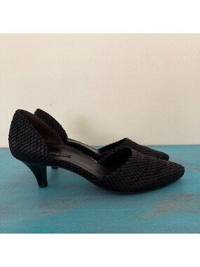 Paul Green Julia Black Reptile Snake Dorsay Kitten Heel Shoes Size US 7.5